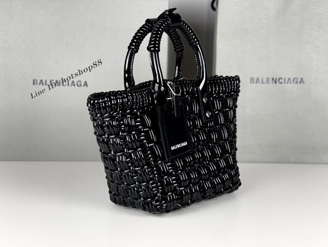 Balenciaga專櫃爆款漆面人造皮革編織敞口托特包 巴黎世家中號Bistro菜籃子包 款號：080807 fyj1269